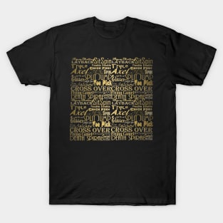 Figure Skating Subway Style Typographic Design Gold Foil T-Shirt